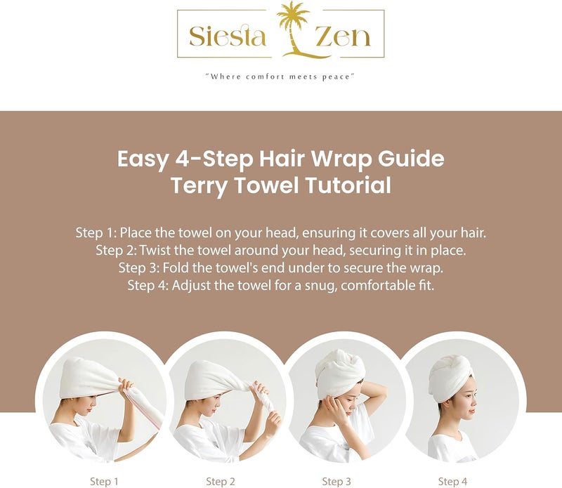 Siesta Zen Premium Quality 100% Combed Cotton Hair Drying Towel - Silver - Image 5